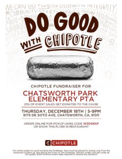 Chipotle (Chatsworth) Fundraiser - 12.18.2025 From 5:00 pm - 9:00 pm